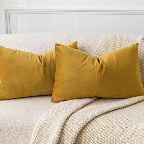 SOFT VELVET THROW PILLOW COVERS, YELLOW - Picture 1 of 5